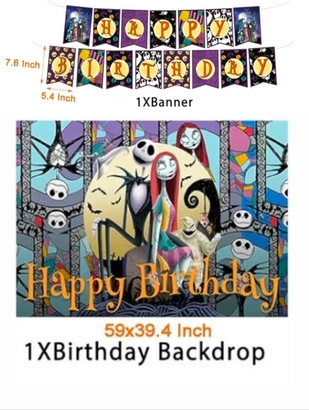 Nightmare Before Christmas Happy Birthday Backdrop And Banner